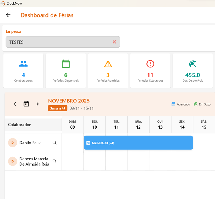 Gestão de Férias - ClockNow
